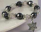 Silver Star Black Bracelet, OOAK Bracelet, Prom Jewelry