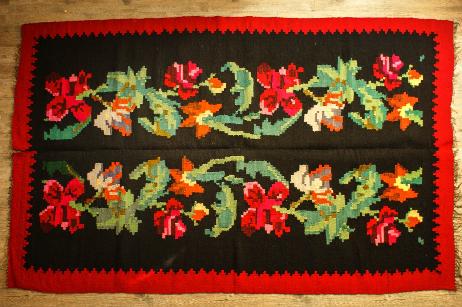 Floral Pattern Motif Vintage Kilim, Vintage Hand Woven Carpet, Balkan Traditional Kilim, Pure Organic Wool