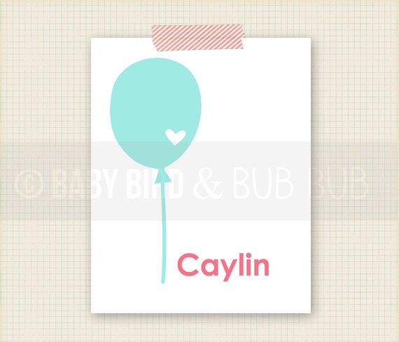 Balloon Art Print - Personalized - Nursery or Kid Bedroom - Wall Print Poster