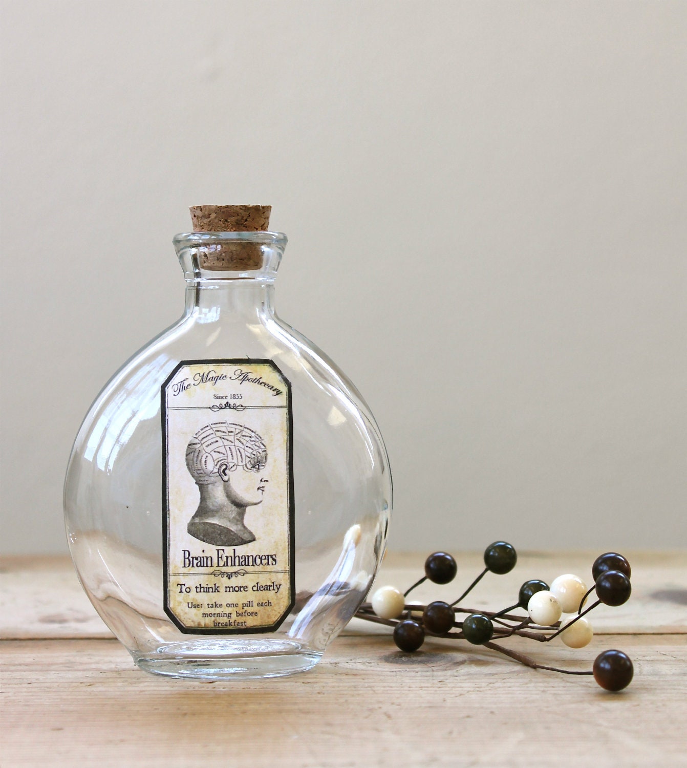 Phrenology Steampunk Brain Enhancer Magic Apothecary Bottle