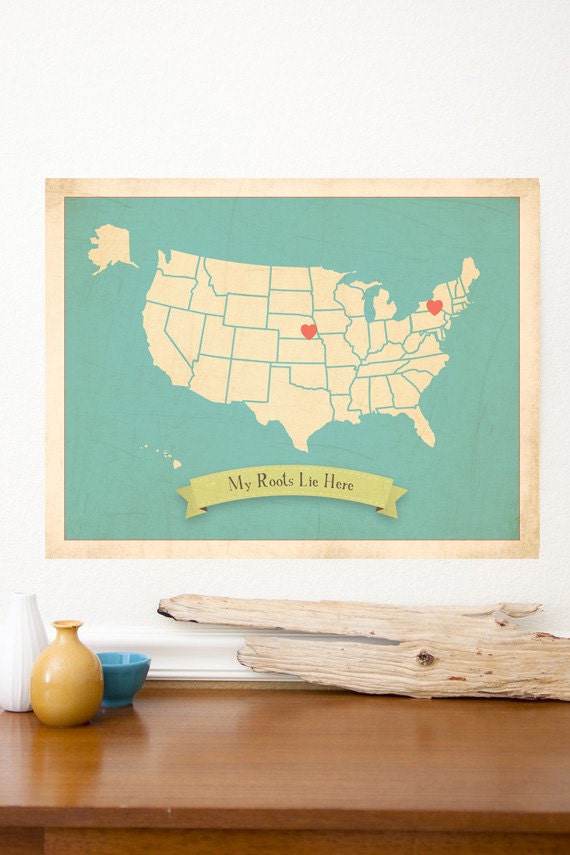 Personalized  Vintage Map Wall Art 11x14 - Choose Your Country