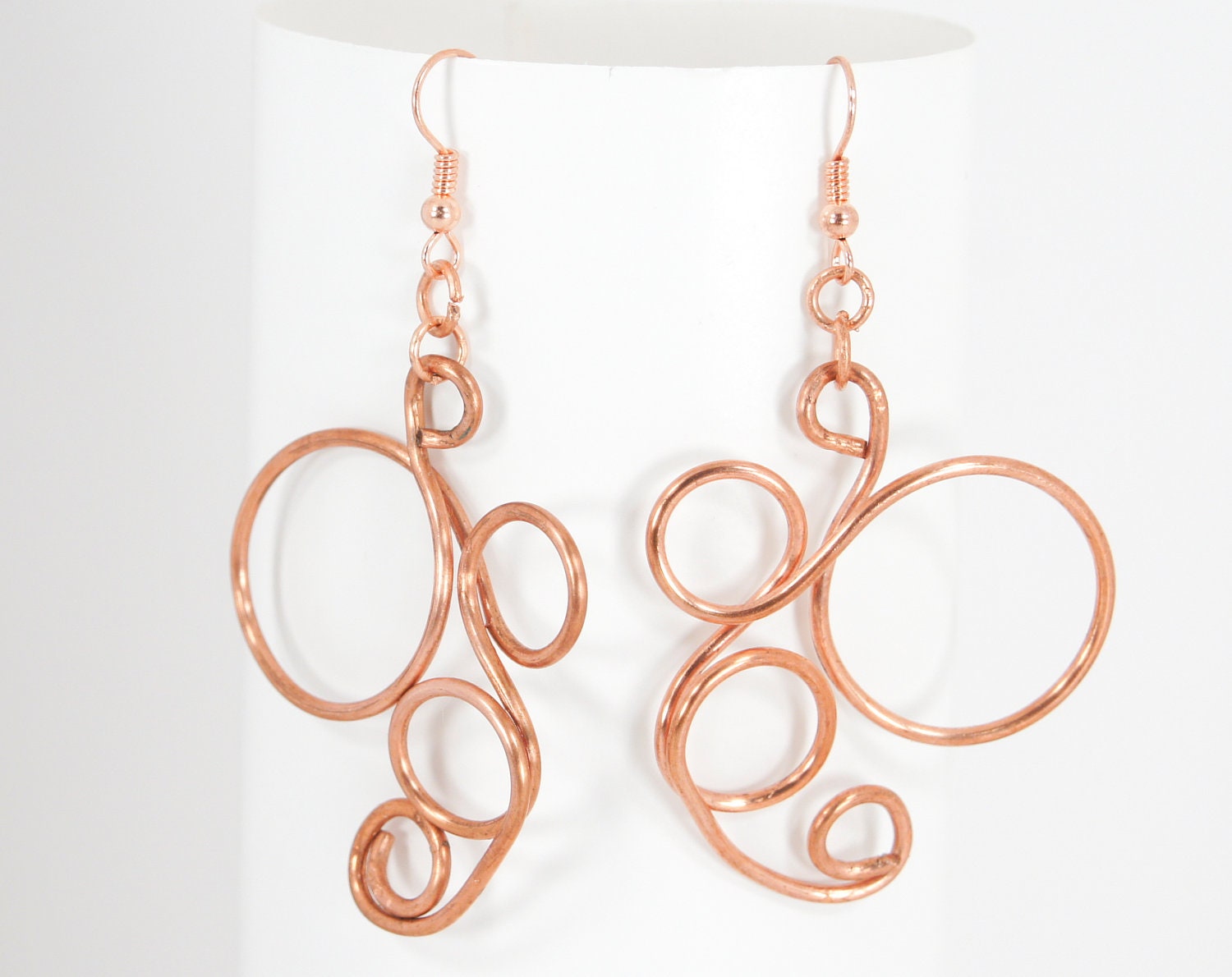 Women's Earrings: Copper Circle-rific Quad Swirl Drop Earrings 1319 - LifesAMaze