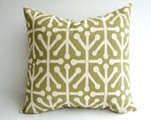 Throw pillow cover One 20" x 20" Olive Green and Natural Aruba cushion cover