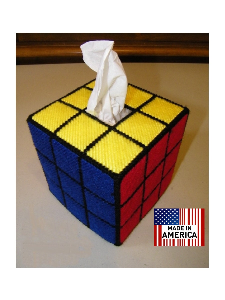 Rubik's Rubiks Rubic Cube Tissue Box Cover Hand Made as seen on The Big Bang Theory, Solved Version