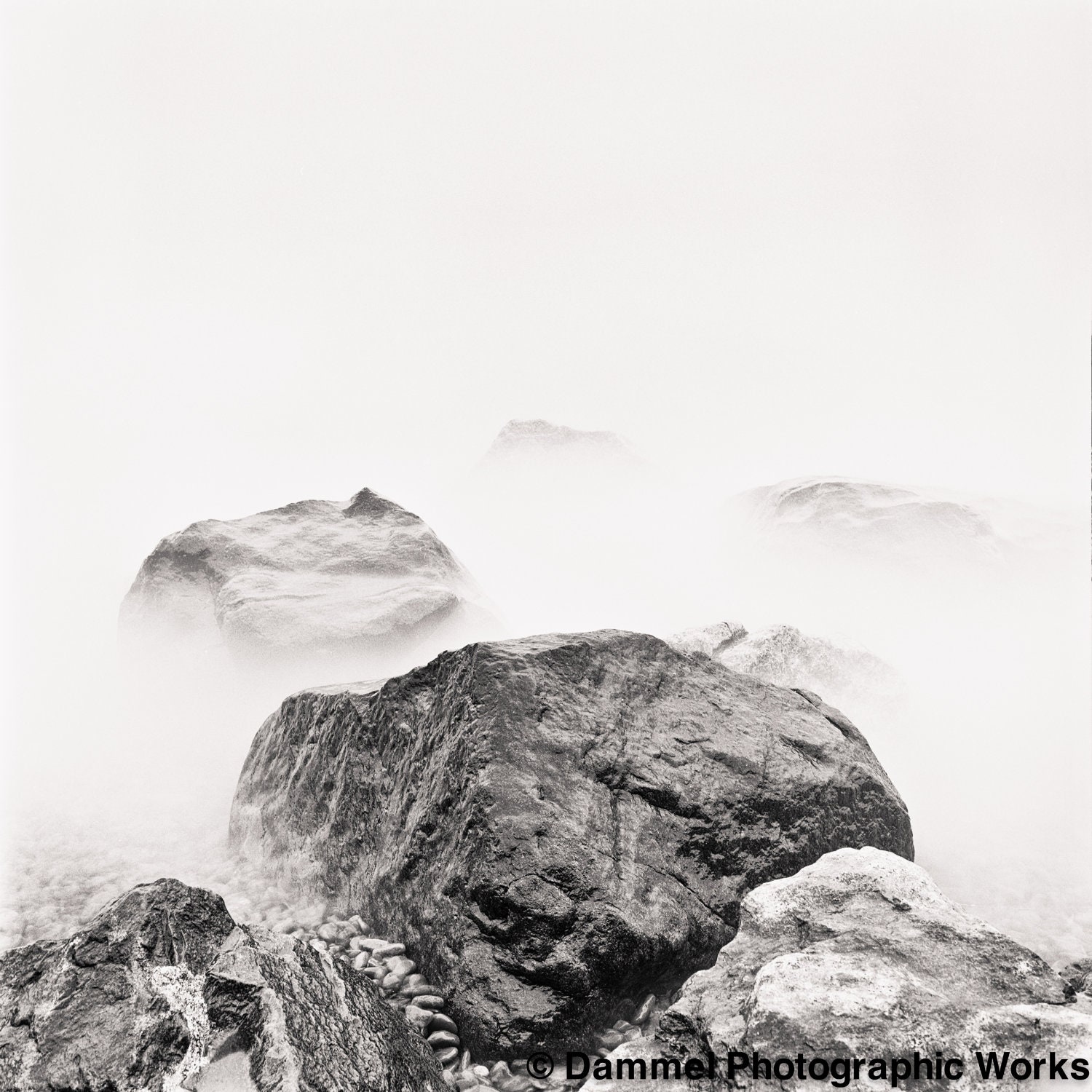 Glowing Wet Rocks on Lake Superior, 10x10" long exposure film fine art photograph