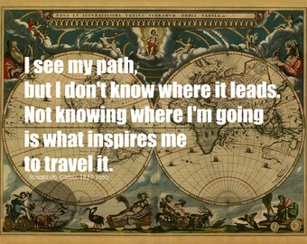 I SEE my PATH, Vintage Map Art, Library Decoration, Travel Quote, Literary Art, Literature Poster, 8x10