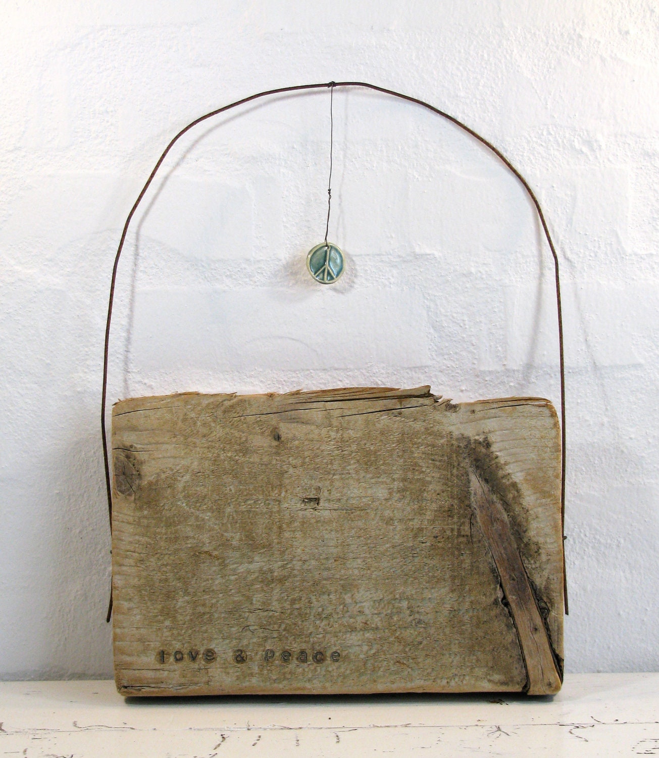 Peace Wall Wood Art on Driftwood and Wire -  Rustic Mixed Media Inspirational and Typography Art