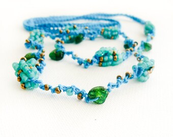 Bead crochet skinny headband Turquoise bronze green beach fashion accessories