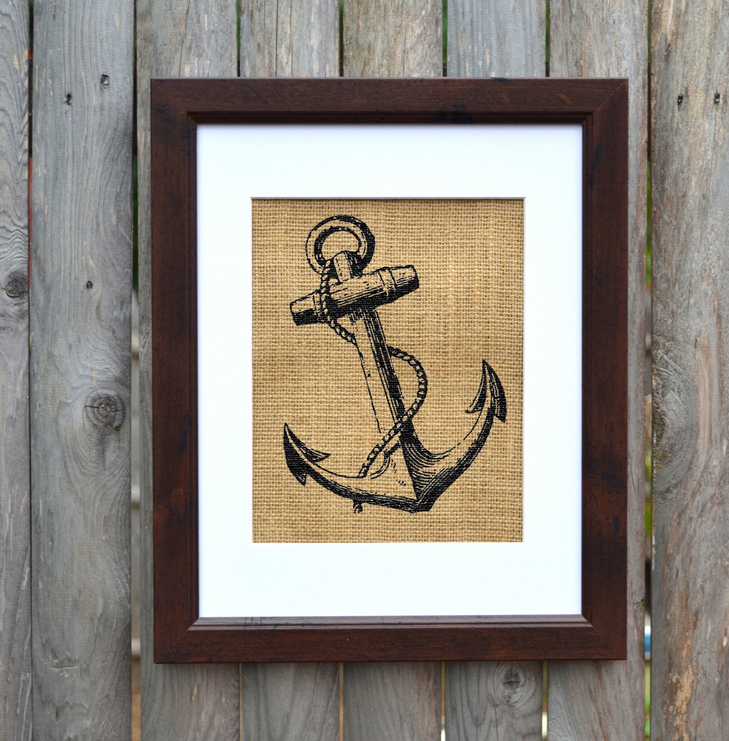Anchor Wall Art, Nautical Wall Art, Burlap Wall Art, Frame Included