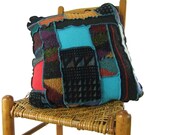 throw pillow cover, turquoise 20-22 inch upcycled sweater knit sofa cushion