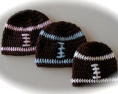 Crochet baby beanie FOOTBALL hat  premie newborn 0-3 month infant - white pink or blue boy or girl photography photo prop