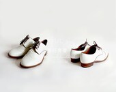 Retro Style Handstitched White Leather Shoes/ Brogue/Oxford Shoes
