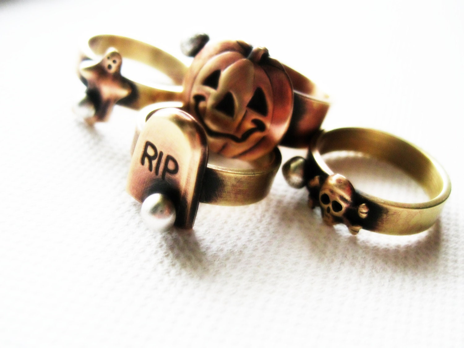 RIP tombstone Ring Halloween Geekery Novelty Jewelry Rustic Brass Sterling Silver Oxidized