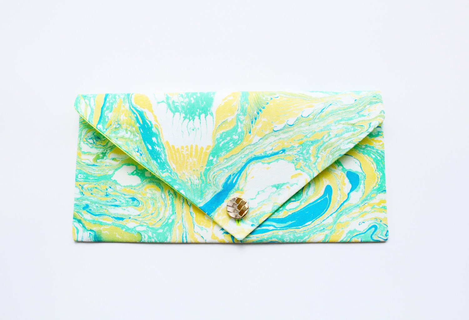 Handmade Marbled Clutch Green Blue Yellow White