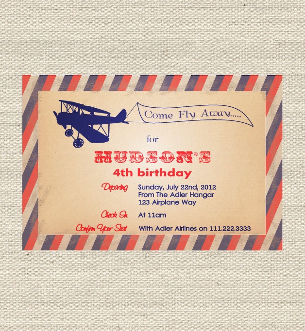 Vintage Airplane Birthday Invitation Printable Il_570xn