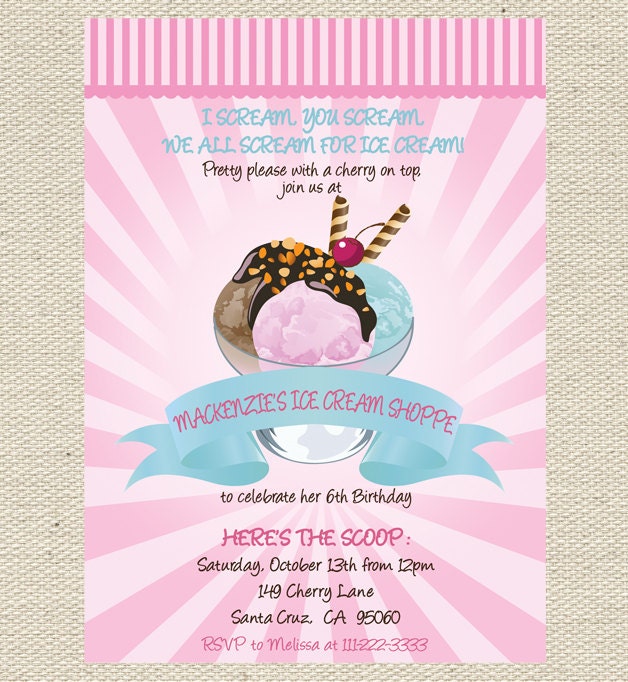 Ice Cream Shoppe Vintage Birthday Invitation Printable Il_570xn