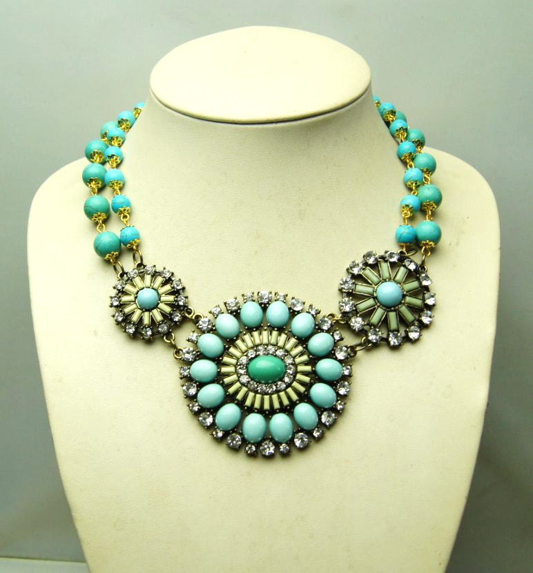 turquoise necklace,bubble necklace,beadwork necklace,Beaded Jewelry,bib necklace,statement necklace,pendant necklace with chain