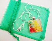 CREATION in COLOUR Resin Necklace, OOAK Abstract Acrylic Painting Image High Quality Handmade Art Jewelry Pendant Silver Plated Gift for Her