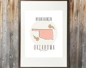 Printable Poster: My Heart Belongs in Oklahoma, State Poster, Digital File, 8x10, Simple, Modern, Floral