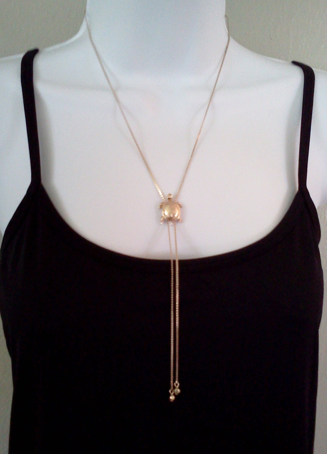 Vintage Turtle Necklace Bolo Lariat Avon Goldtone 1980s