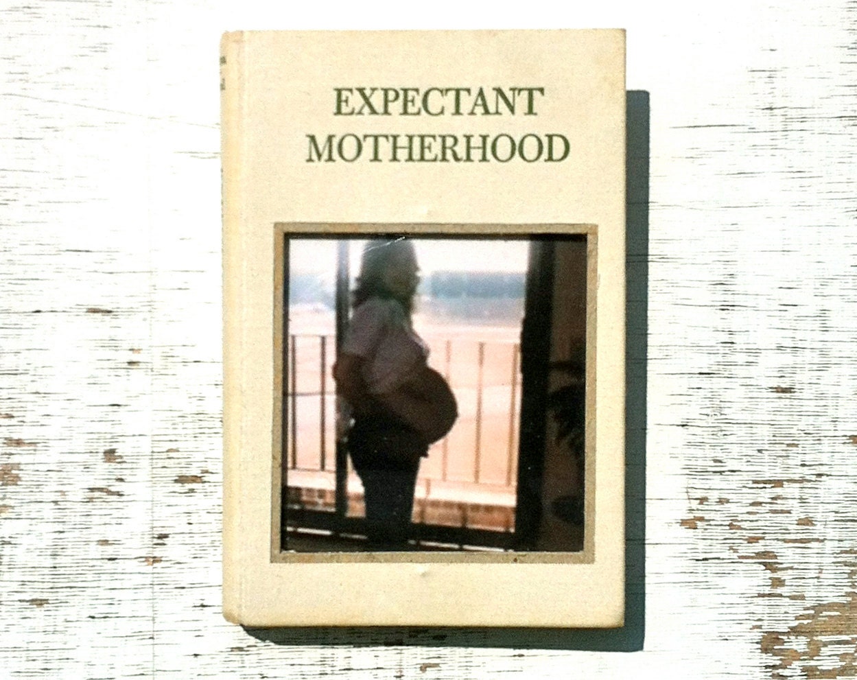 vintage book picture frame. READABLE vintage book as unique photo frame. Expectant Motherhood, 1970. white, pregnant, baby shower, newborn.