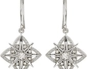 Sterling Silver Diamond Dangle Earrings Vintage Art Deco - JPoliseno
