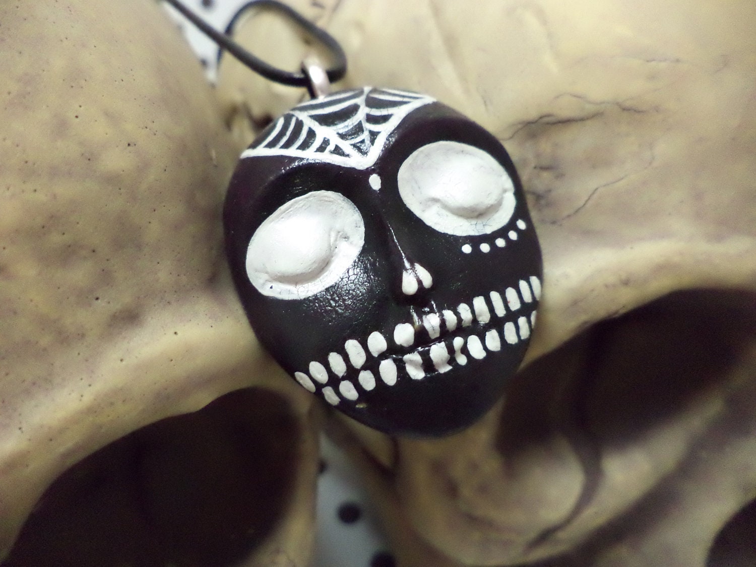 OOAK Hand Painted Day of the Dead Sugar Skull Necklace