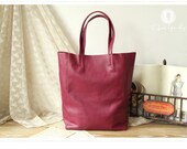 Genuine Large Leather Tote Bag - Shoulder Bag - Shopper Bag - Handbag in Purplish Red