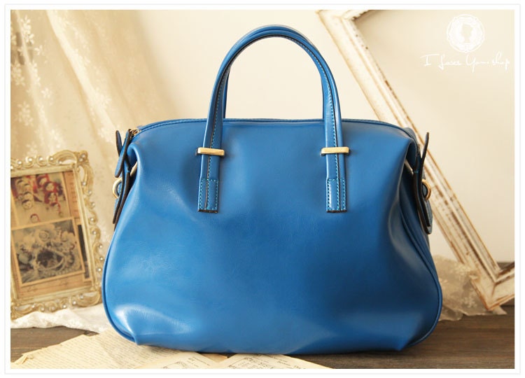 Handmade Leather Tote Bag - Shoulder Bag - Handbag - Satchel - Briefcase - Messenger Bag - Ipad Bag in Sky Blue