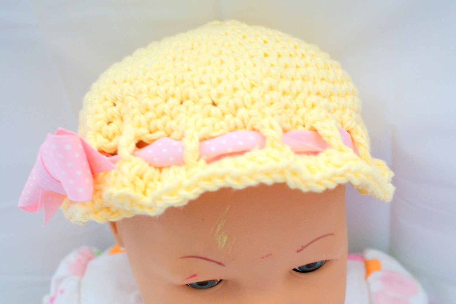 Yellow Infant Beanie Hat, Cotton Baby Hat, Newborn Cloche, Easter Bonnet, Baby Summer Bonnet, Yellow Baby Hat, Yellow Baby Bonnet