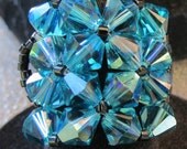 Blue Jewelry Ocean Blue Beachy Indicolite Turquoise Cerulean Square Cocktail Swarovski Crystal Ring Bridesmaid Wedding Birthday Anniversary