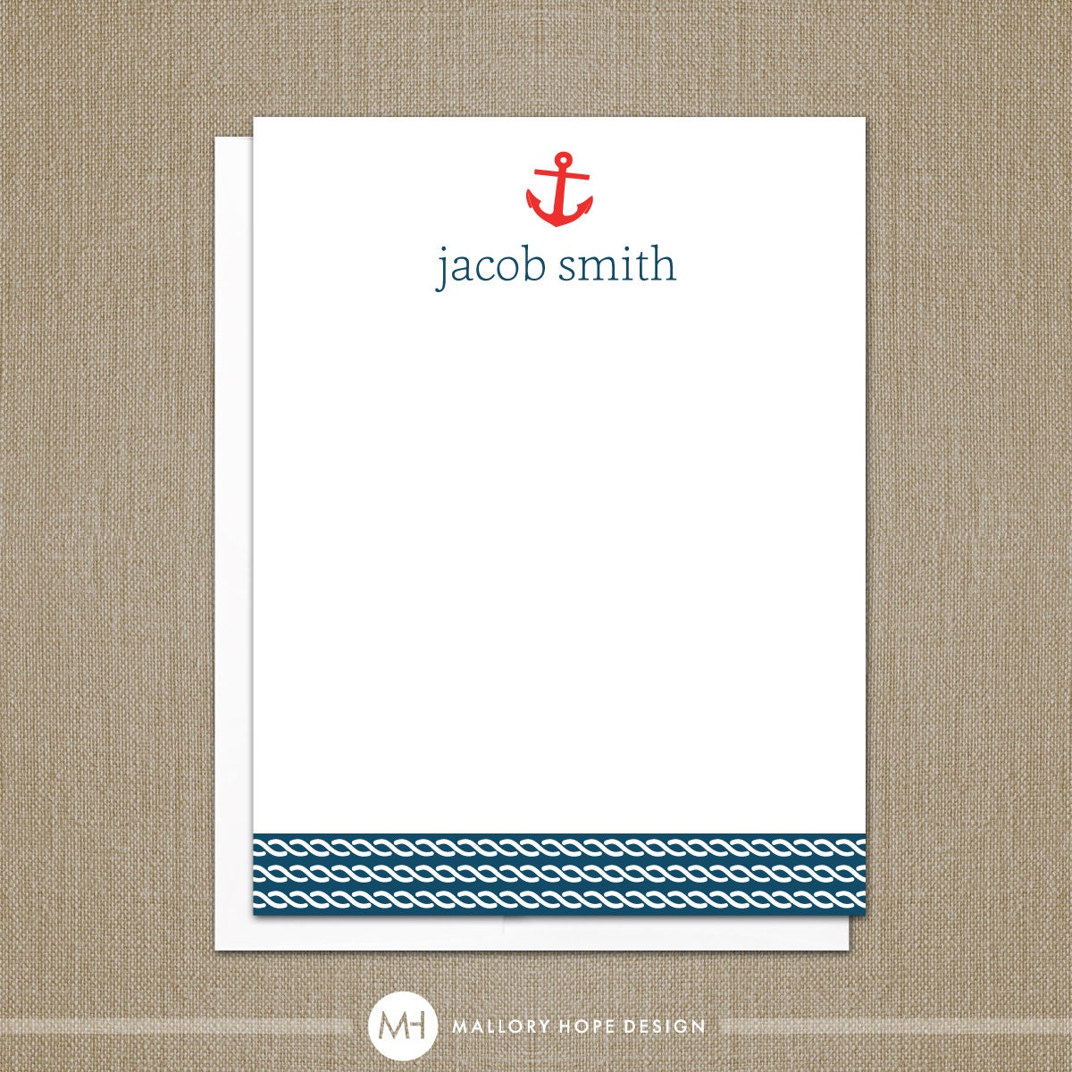 Anchor Nautical Modern Personalized Stationery Note Card with Envelope - Customize with Name or Monogram