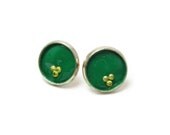 Green enamel studs with green zirconia, silver plated 14mm - SunflowerBijou