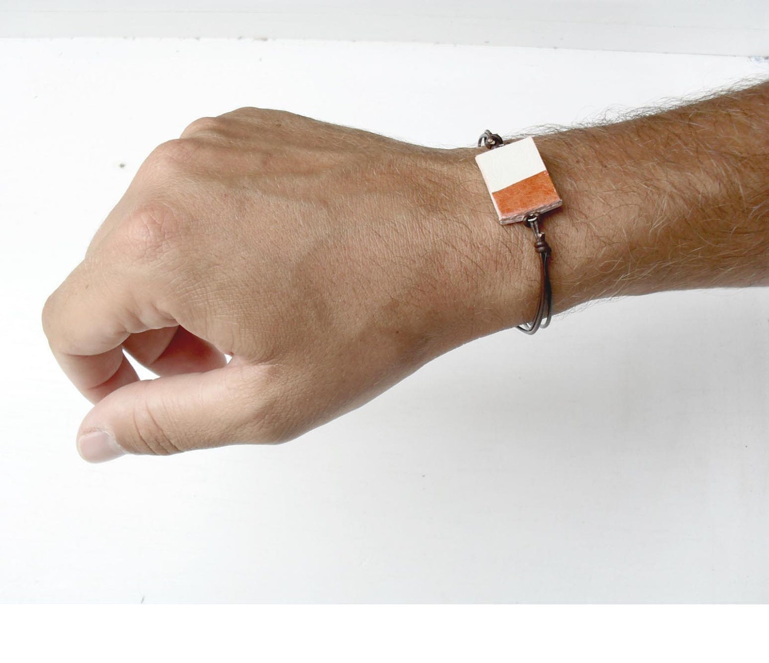 Man leather bracelet - unisex bracelet - fall colors - upcycled leather