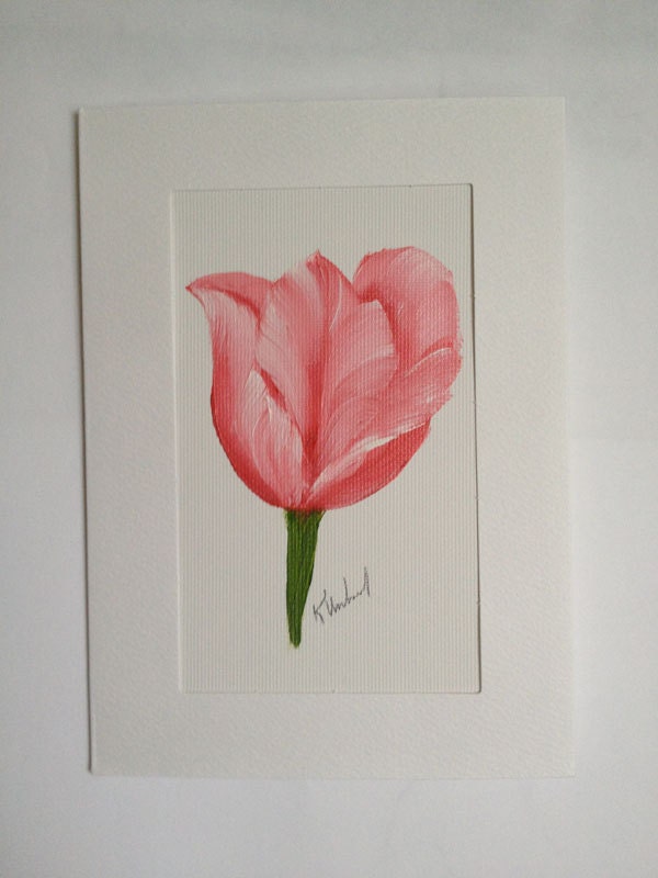 Pink Tulip Oil Painting on Canvas Greeting Card