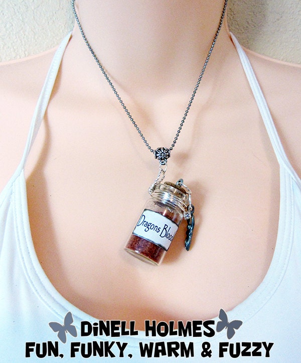 CLEARANCE SALE Dragons Blood Incense Glass Vial Goddess Necklace Handmade WICCA Pagan Jewelry