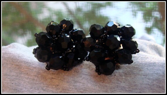 1950s Black Beaded Knot Earrings