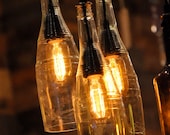 Recycled Wine Bottle Hanging Lamp with Edison Lightbulb Industrial Lighting Chandelier
