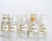 spice girls - vintage collection of glass spice jars, retro kitchen, apothecary