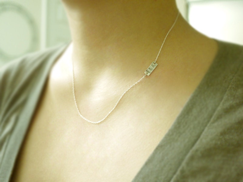 Initial tag necklace - thin dash on sterling silver - personalized custom delicate jewelry