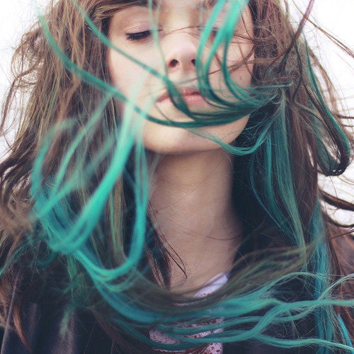 A Q U A   teal colored/ pastel / 18" long human hair extension/ clip-in hair/ dip dye ombre (10) hair extensions