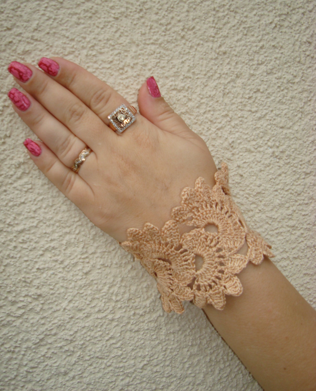 Crochet CUFF BRACELET // Lace Wrist Cuff  Handmade Jewelry  Natural beige