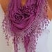 Purple Rose Cotton Shawl/ Scarf - Headband -Cowl with Lace Edge - Summer Trends