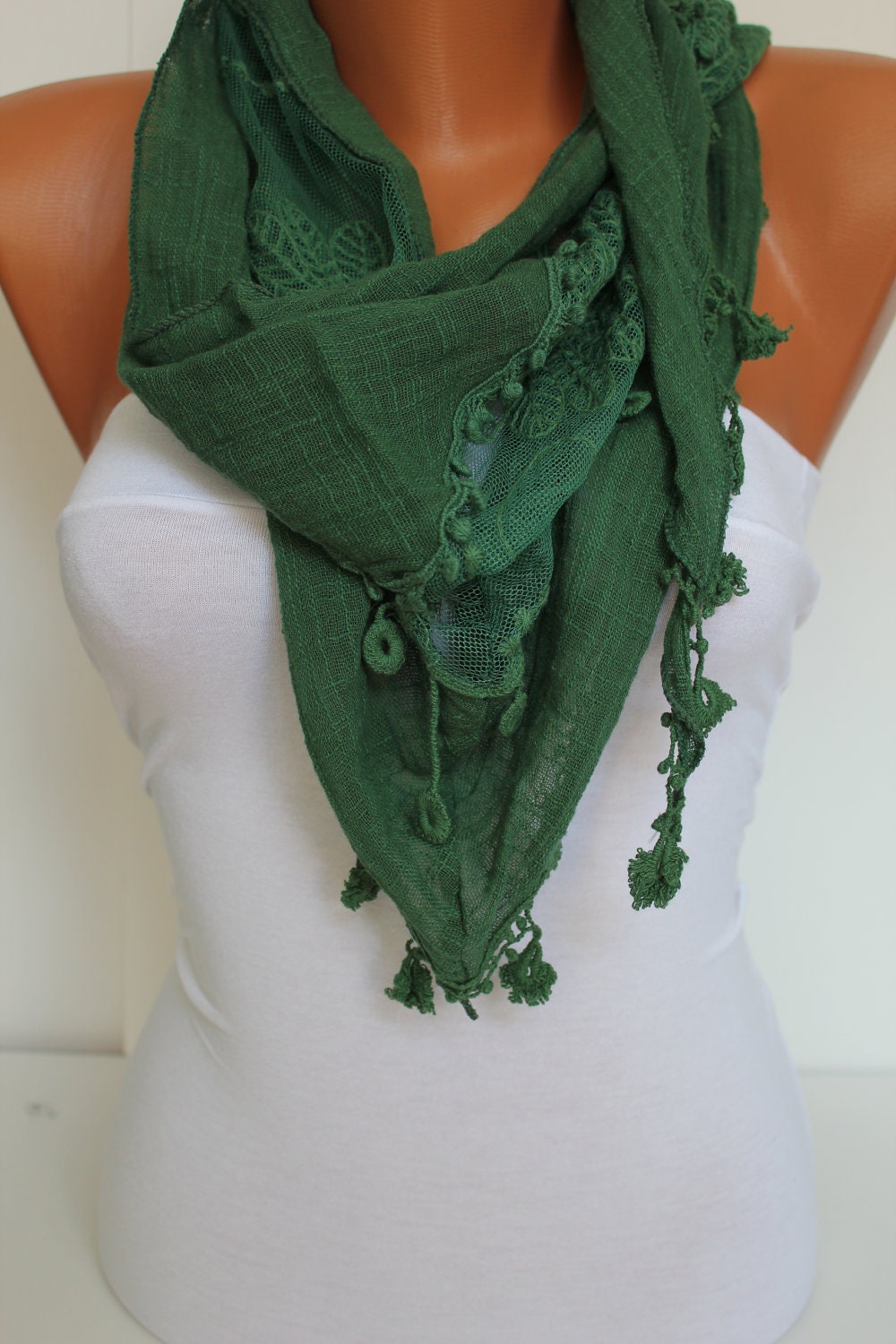 Women Green Cotton Shawl Scarf - Headband - Cowl