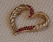 Vintage Heart Brooch Gold Tone Heart Lapel Pin with Red Rhinestones Costume Jewelry itsyourcountryspirit