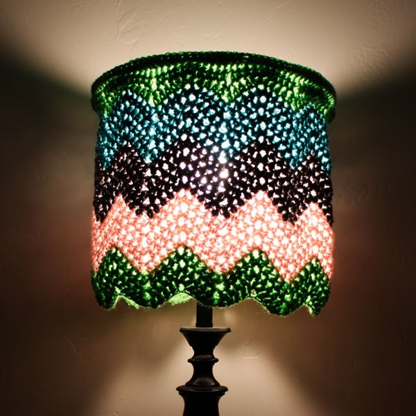 Chevron Crochet Lampshade Blue Pink Grey Green Housewares Lighting Home Decor Nursery Retro Inspired Zig Zag