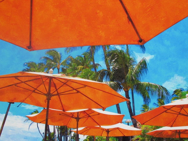 FREE Shipping - ORANGE UMBRELLAS 8x10 Giclee Photo Art Print - Maui Hawaii