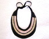 Collar Black Linen Felt Oroton Style Beaded Steam Punk Gothic Necklace
