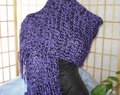 Knitted Shawl, Lavender and Black Loom Knit with Fringe - Warm and Soft, Fashion Accessory