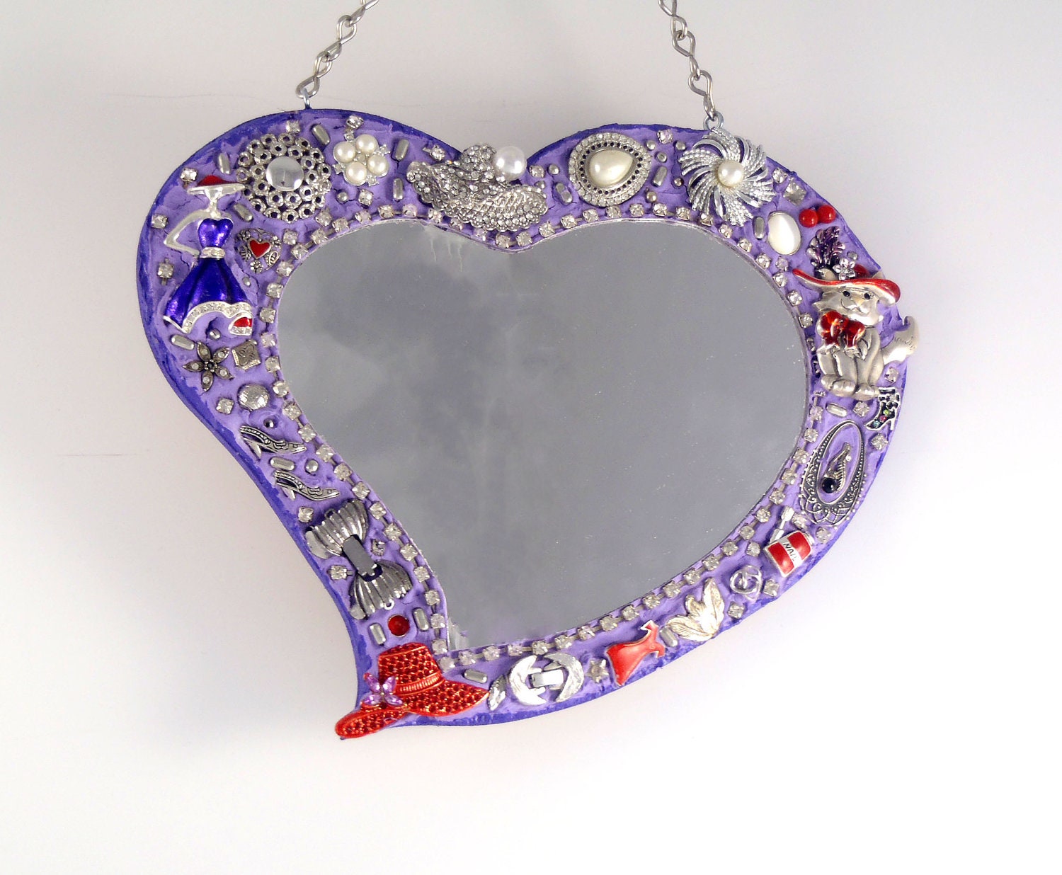 Heart Shaped Mirror Purple and Red Handmade OOAK